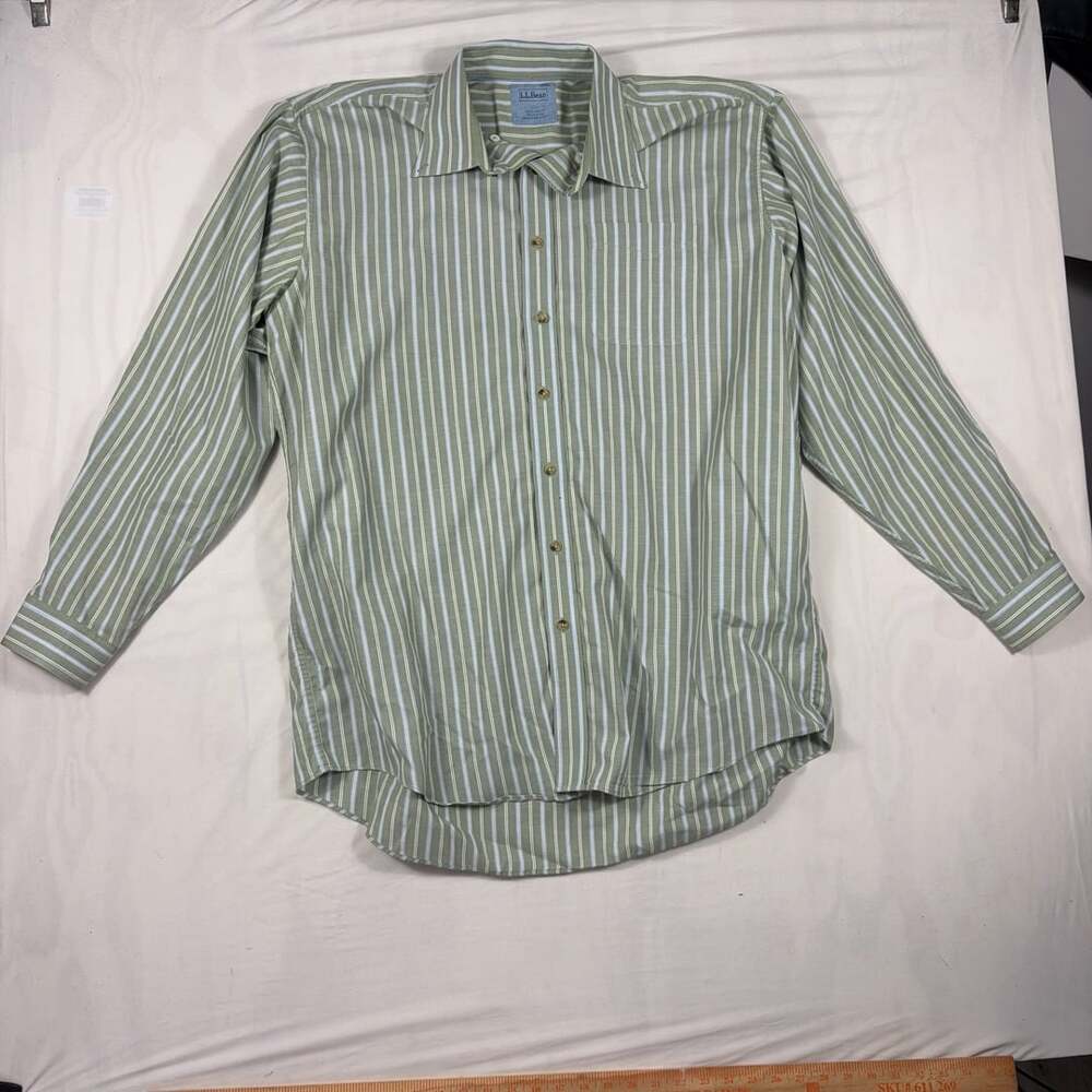 L.L. Bean Green Striped Long Sleeve Button-Up Shirt XL Tall